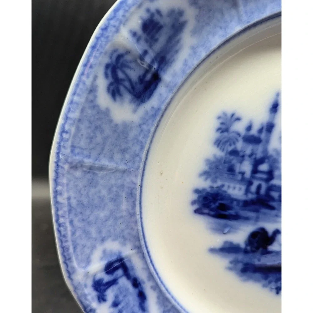 Set of 5 Antique W Adams & Sons Euphrates Flow Blue Ironstone Plates England